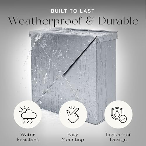 Image of NACH Mailboxes for Outside Wall Mount, 10 x 10 x 4 inch Silver Mail Boxes for House Outside, Waterproof Mailboxes for Outside - Chicago Style Mail Box