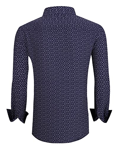 Alex Vando Mens Button Down Shirts Wrinkle Free 4-Way Stretch Print Business Casual Shirt