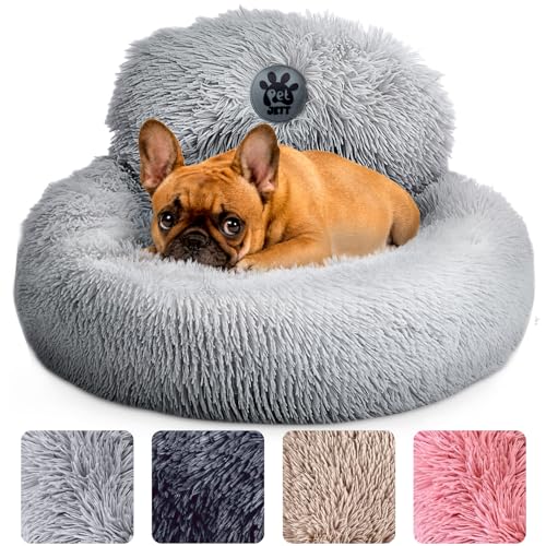 PetJett-Calming-Dog-Bed-Donut-Dog-Beds-for-Small-Medium-Large-Dogs-Anti-Slip-Washable-Round-Dog-Bed-Fluffy-Plush-Faux-Fur-Pet-Bed-Anti-Anxiety-Puppy-Bed-23-Fits-Up-to-25-lbs-Pets-Grey