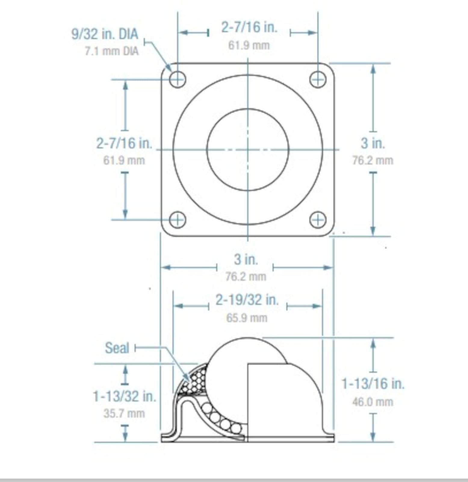 NBT-1-1/2CS Hudson Bearing Ball Transfer, Nylon Ball Square Flange Mount, 250 lbs