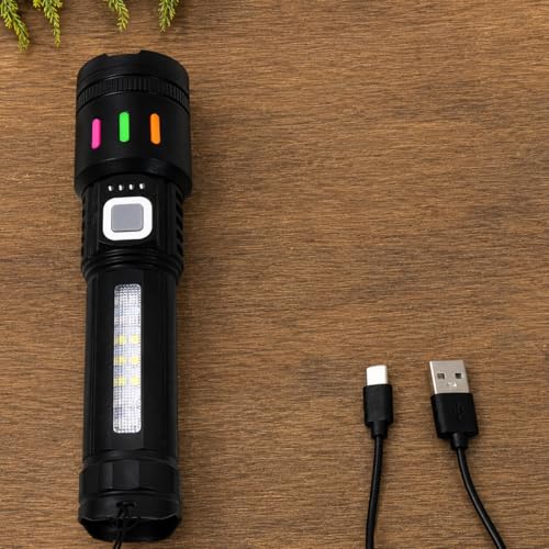 Image of High Power LED Torch Flashlight with Zoom Focus | Rechargeable Fast Charging Torch Light with High Lumens Brightness for Home, Outdoor, Camping & Emergency Use (1 Piece)