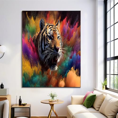 Décoration à la maison tigre en peinture sur toile pour réveiller un mur blanc de salon