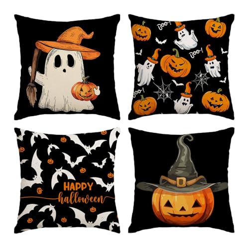 Halloween Pillow Covers 22x22 Set of 4 Pumpkin Ghost Decorative