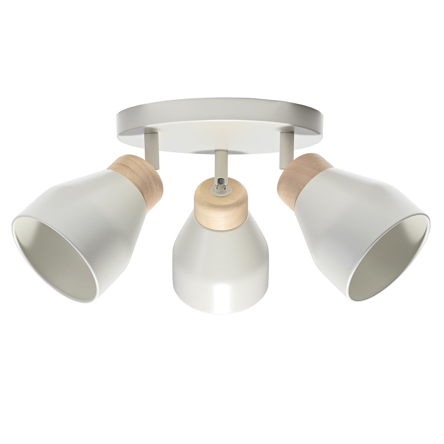 Happy Homewares Contemporary Scandinavian Triple Spot Ceiling Light - Grey Rubber Wood Trim