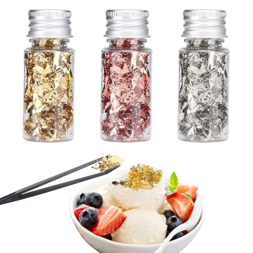 4 Botellas de Pan de Oro para Tartas, Hojas de Oro, Papel de lámina de Oro, hojuelas Doradas, Hojas de Oro, Pan de Oro, para Mousse, Hornear, Chocolate, artesanías,