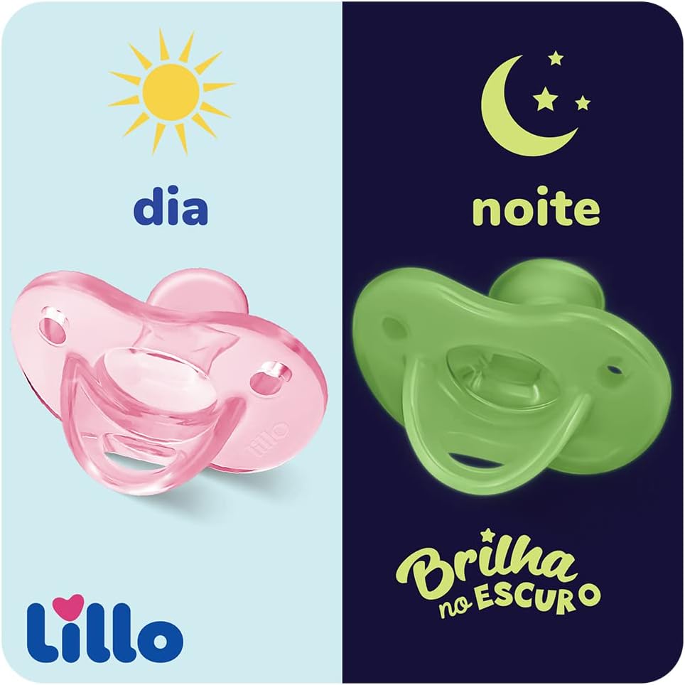 Lillo Kit De Chupeta 100% Silicone Calming Brilha No Escuro Bico Simétrico 0 A 6 Meses - Azul