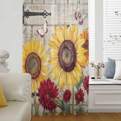 Sheer Curtains 84 Inches Long for Living Room/Bedroom, Red Yellow