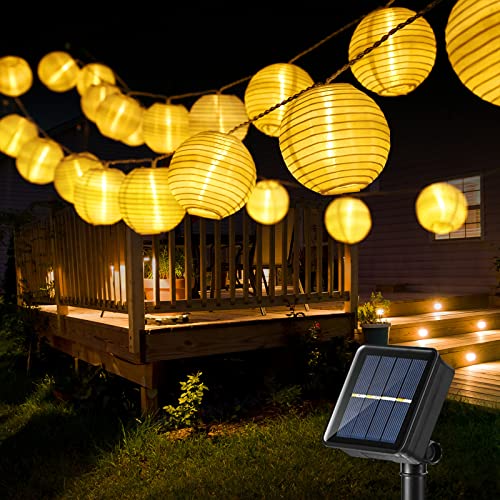 Guirlande Lumineuse Solaire Extérieure, BrizLabs 6M 30 LED Lanterne Guirlande Guinguette Lampion Lampe Étanche 8 Modes Décoration pour Jardin Terrasse Cour Balcon Patio Mariage Fête, Blanc Chaud