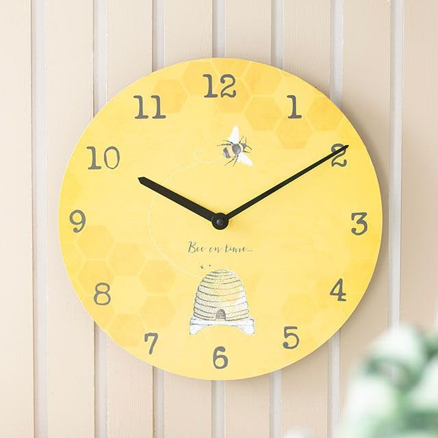 Something Different Wholesale Bee on Time Wall Clock | Fun Bee-Themed MDF Clock with ‘Bee on Time’ Slogan | Lightweight Hanging Clock for Kitchen or Hallway | Cheerful Home Décor Gift