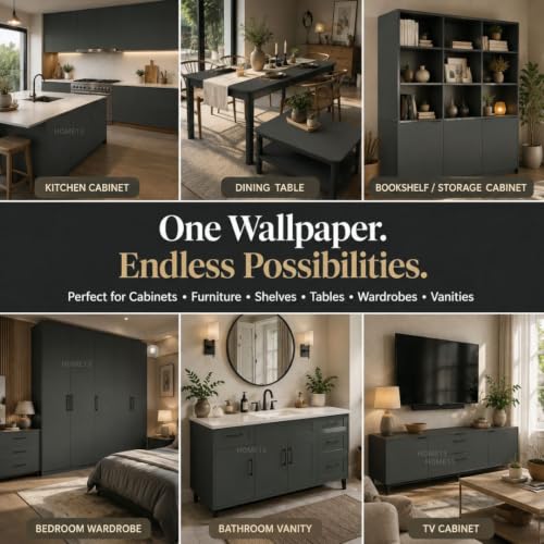 Image of HOME13 Olive Green Wallpaper Matte Green Peel and Stick Wallpaper Self Adhesive Decorative Vinyl Sticker for Shelf Liner Kitchen Cabinet Table Door Waterproof Removable(20x80 Inch)