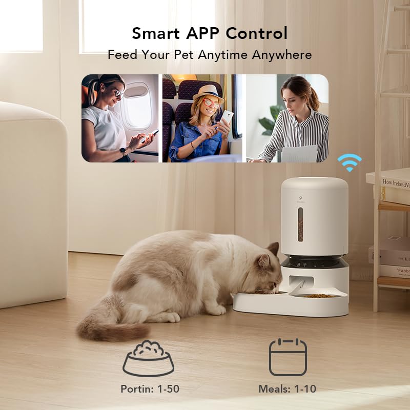 PETLIBRO Automatic Cat Feeder, 5G WiFi Pet Feeder for Two Cats or Dogs with Remote Control, 5L Cat Food Dispenser with Low Food Sensor, 1-10 Meals Per Day, Up to 10s Meal Call for Pets