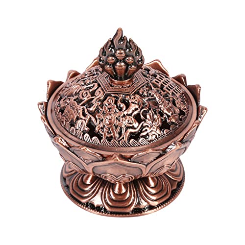 Bruciatore di Incenso in Stile Vintage, Mini Porta Cono di Incenso a Riflusso a Forma di Loto, Brucia Incenso Loto, Incensiere di Riflusso della Stufa 7 x 7 cm Red Bronze
