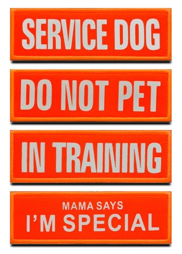 4 Stück Orange Reflektierend 'SPECIAL/SERVICE DOG/DO NOT PET/IN TRAINING' Diensthunde Patch Taktisch Moral Hund Patch zum Hunde Weste Hunde Harness Blindenhunde Kleidung Rucksack