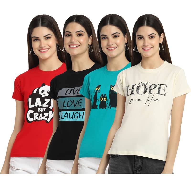 Image of Preneum Women's Cotton Regular Fit Graphic Stylish Printed Short Sleeves Casual T-Shirt |Trend & Styles