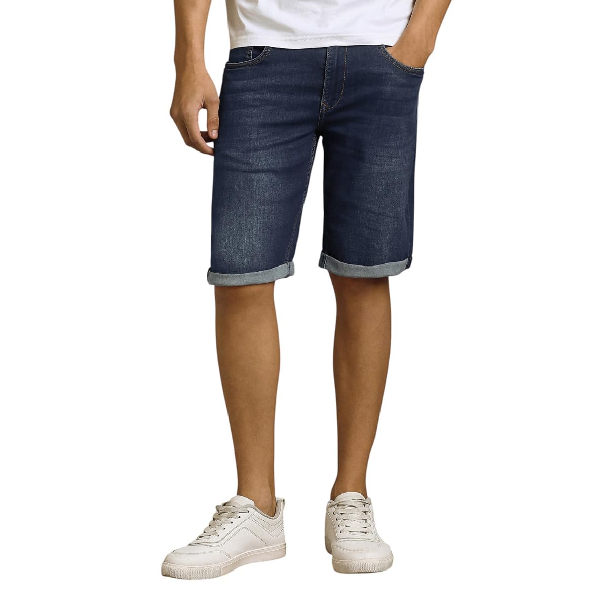 Louis Philippe Men's Slim and Comfortable Fit with Stretch Premium wash Aesthetic Solid Shorts-picture-11