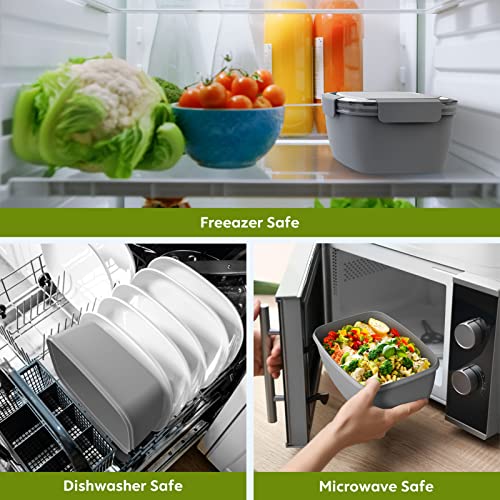 Cherrysea Salad Lunch Container, 68Oz Salad Bowls With 4 Compartments Tray,Leak Proof Lunch Box With Fork For Men,Women Bpa-Free Snack Container With Sauce Container For Dressings-Grey #TOP5