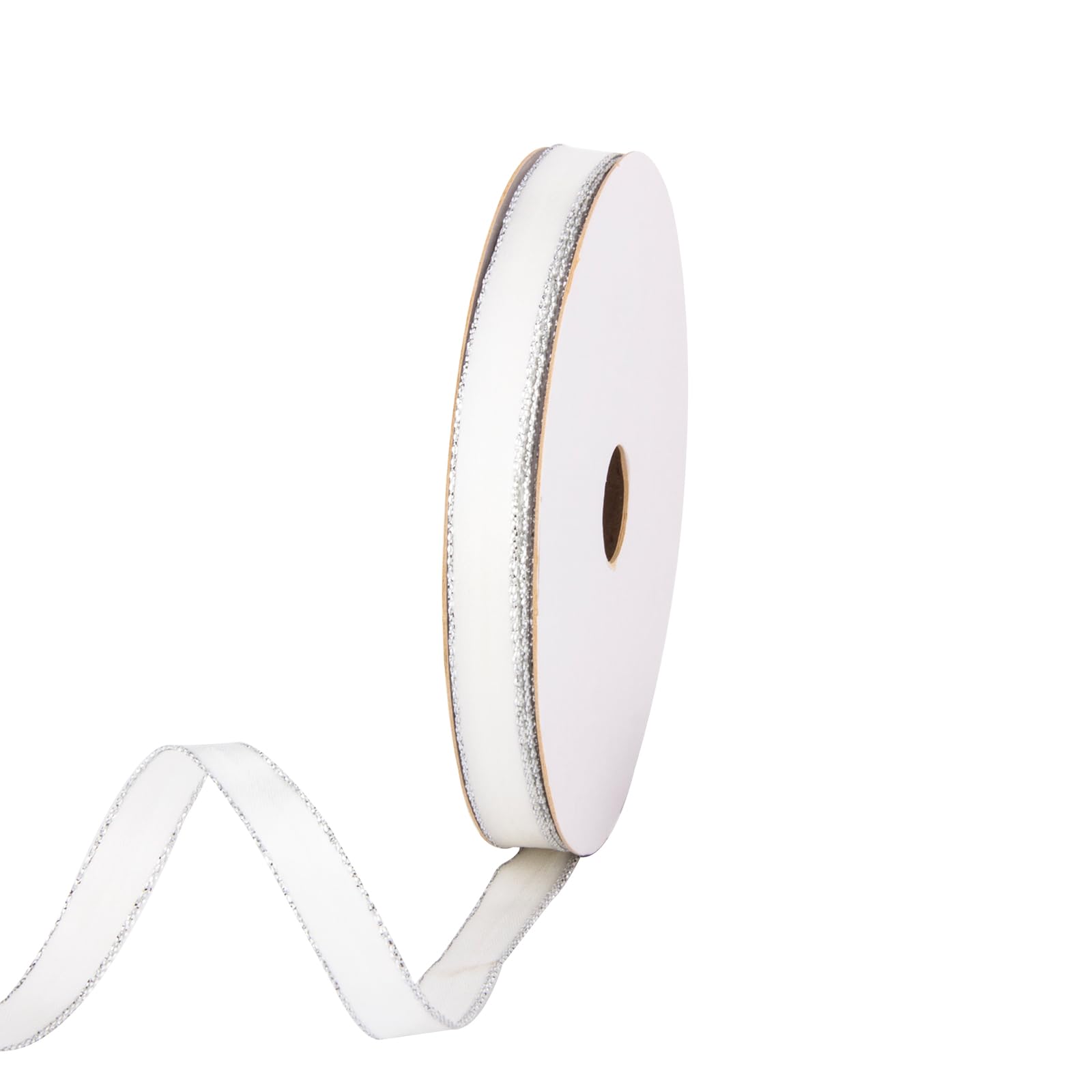 White Double Face Poly Satin Ribbon with Sliver Edge for Crafts Gift Wrapping Wedding Bridal Bouquet Christmas Decoration Bow Make Sewing Project 3/8 Inch