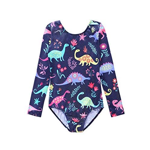 HOZIY Gymnastics Leotards for Girls Unicorn Pink Purple Sparkly Dancewear Activewear Quick Dry 2-3T Long Sleeve-blue Dinosaur