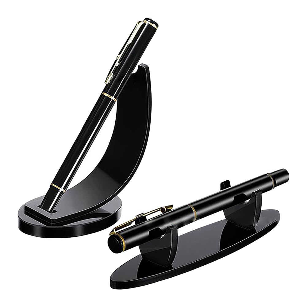 JIHUOO 2 Pcs Acrylic Desk Pen Holders Desk Top Single Pen Holders Ballpoint Pen Display Racks Pencil Display Stands Desktop Pen Organizers for Home School Office Black