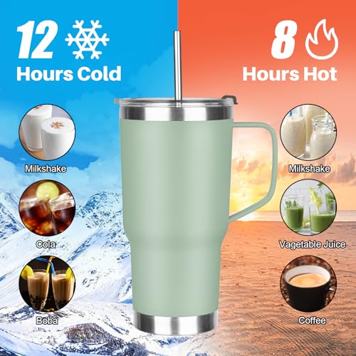 Image of 20 oz Tumbler with Handle, Stainless Steel Insulated Tumbler with Lid and Straw, Double Wall Vacuum Coffee Mug Tumbler, Insulated Coffee Thermal Cup for Cold and Hot (Matcha)