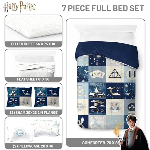 Image of Harry Potter Full Comforter Set 7 Piece Soft Hogwarts Bedding, Multi | Fantasy, Bed in a Bag, Comforter Sheets Shams Pillowcases, Official Product, Soft Microfiber, Machine Washable, Kids Gift