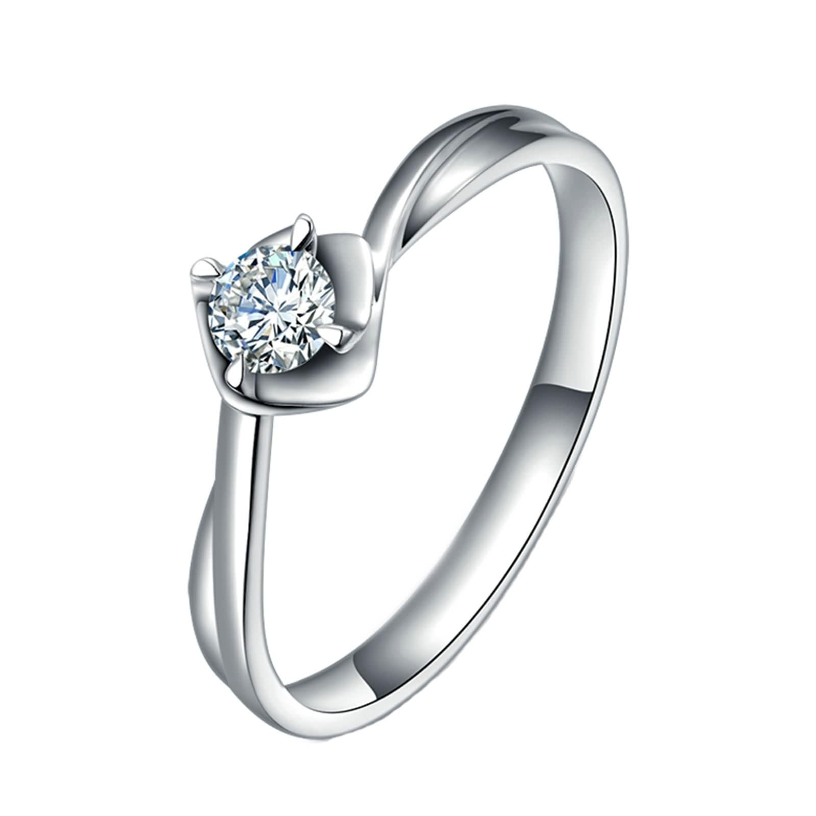 Anillo de Compromiso Mujer con Diamante, Anillos Compromiso Oro Blanco 18K 0.17Ct Blanco Forma Redonda Brillante Por Promesa de Boda