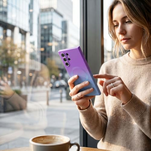 Image of amazon basics Gradient Mag-Safe Case for Samsung Galaxy Note 10 Plus | Soft Silicone Shockproof Cover with Camera Protection | Slim Lightweight Design | Smooth Touch & Durable - Purple & Gray