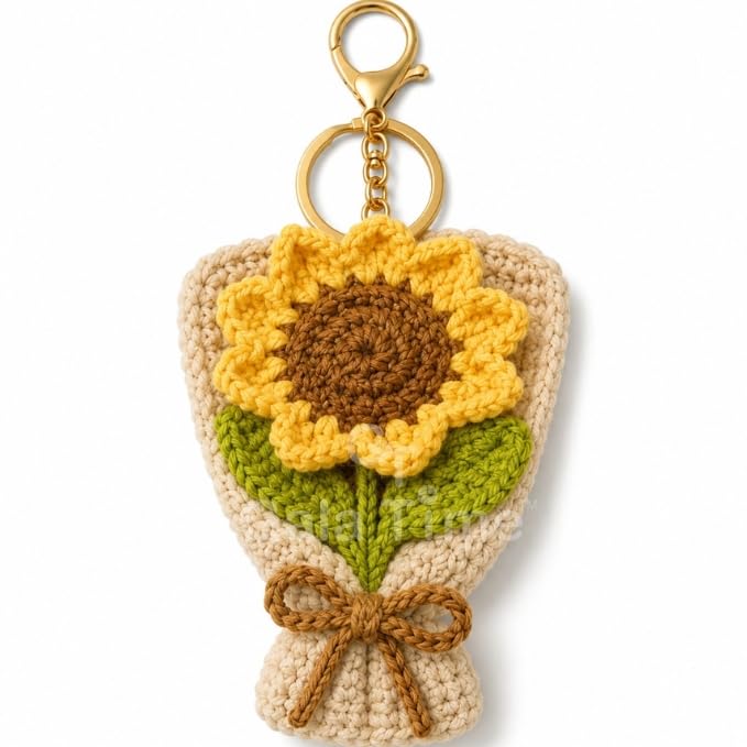 Image of Handmade Crochet Flower Keychain for Bags Keys Purse Backpack Cute Aesthetic Yarn Keyring Bag Charm Handmade Soft Thread Flower Keychain for Girls Women Kids Gifting and Daily Use