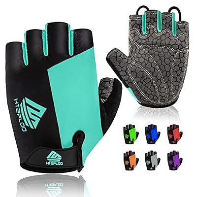 HTZPLOO Bike Gloves for Men Women with Anti-Slip Shock-Absorbing Pad, Light Weight Half Finger Gloves for Cycling Workout Training Outdoor (Celeste, Medium)