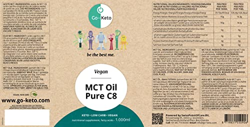 Go-Keto MCT Öl C8, 1000ml | C8 MCT Oil aus Kokosöl, hochwertige C8 Caprylsäure, MCT Oil perfekt für die Keto Diät & Bulletproof Coffee, vegan, zuckerfrei, non GMO