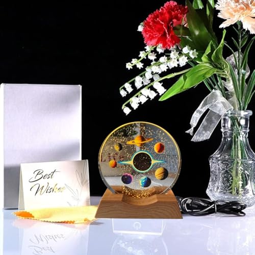 Image of One94Store 3D Acrylic LED Night Light - Warm White & Space Design with Durable Plastic Base, Decorative Table Lamp for Bedroom, Living Room, Kids Room, Study & Home Decor Gifting