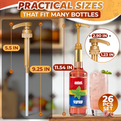 Image of 26 Pcs Coffee Syrup Pump Dispenser - Compatible with Torani and Skinny 25.4oz (750ml) Glass Syrup Bottles - Coffee Bar Accessories, Dirty Soda Bar & Lemonade Stand Supplies | Precise 0.3oz Dispensing
