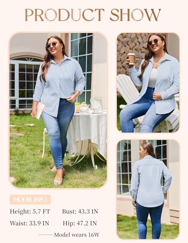 Image of IN'VOLAND Women Plus Size Button Down Shirts Long Sleeve Office Work Blouse