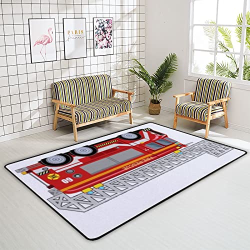 Kuizee Area Rug Fire Truck Kids Boy Rectangle Oversize Doormat Coral Fleece Living Room Parlour Bedroom Home Fashion Decor Carpet,5'x3'3