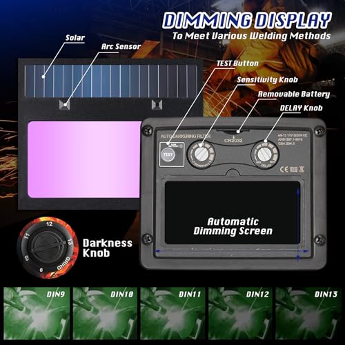 Image of WR01A Welding Helmet Auto Darkening with LED Light True Color Solar Powered Welder Hood with Adjustable Shade Range 4 /9-13 for Mig Tig Arc Welding Mask (Fire Skeleton)