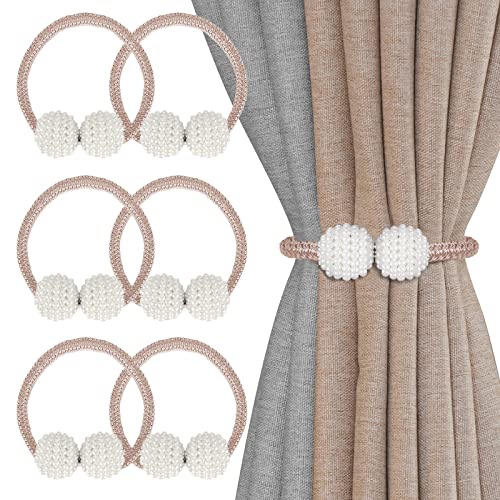 6 Piezas Alzapaños Magnéticos Cortinas,Sujeta Cortinas Decorativos,Perlas Hebillas Cuerda (champán)