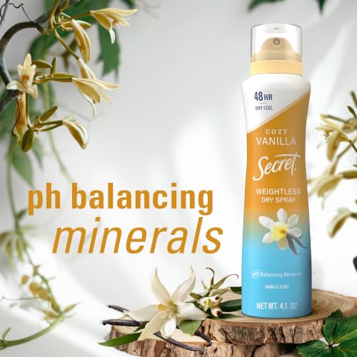 Secret Dry Spray Antiperspirant Deodorant for Women, 48hr Weightless Sweat & Odor Protection, Gentle on Skin, Cozy Vanilla Scent, 4.1 oz (Pack of 3) - image 5