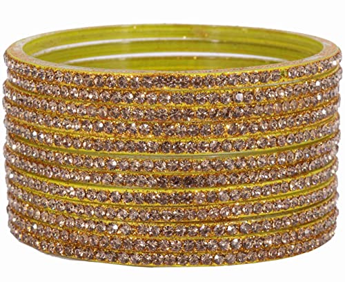 Image of NMII Glass with Zircon Gemstone and Beads Studdded Glossy Finished Traditional Bangle Set For Women and Girls