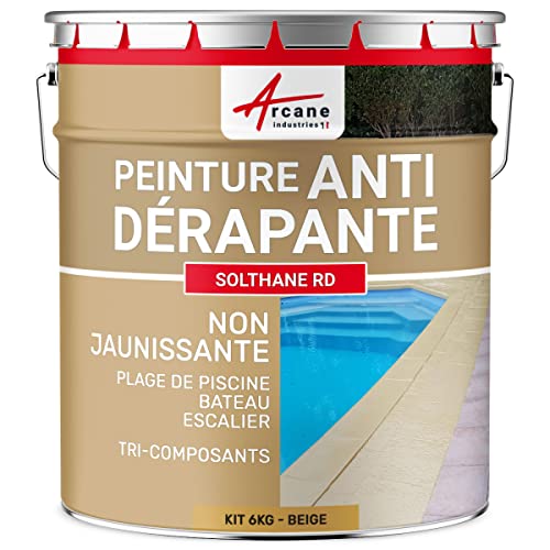 ARCANE INDUSTRIES Peinture antidérapante Sol extérieur, escalier, Bateau, carrelage, béton, Bois, métal : Solthane RD - 6 kg Beige - RAL 1001