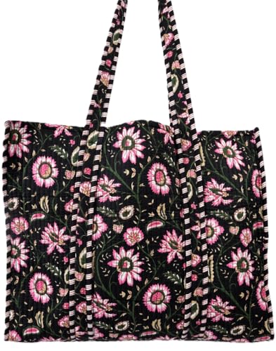 Image of Cotton Tiger Block Print Tote Bag, Indian Handmade Shopping Shoulder Bag, Unisex Market Daily Use