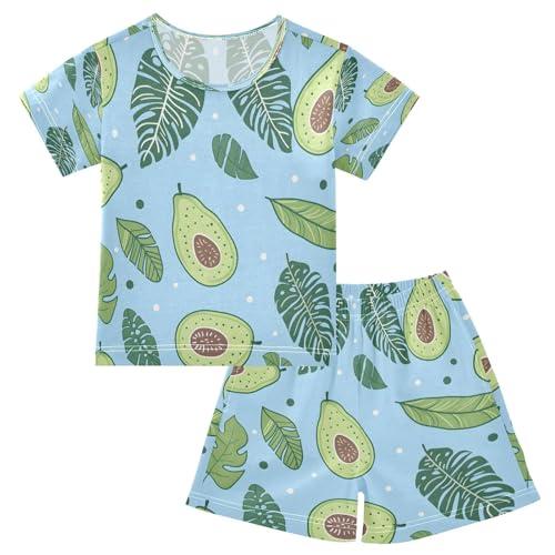 senya Short Sleeve Pajamas Sets Summer Cotton Sleepwear Avacado with Tropical Leaves