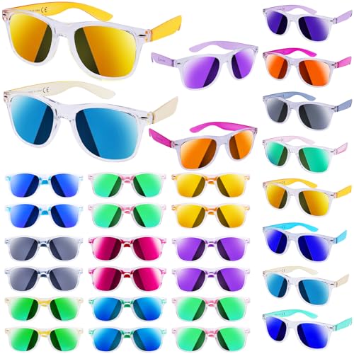 Neon Sunglasses Bulk, 28 Packs 8 Colors Party Glasses with UV 400 Protection for Kids Adults, Pool Beach Party Favor, Goodie Bag Fillers, Birthday Graduation Party Supplies