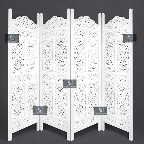 Image of Partition for Living Room,Divider,Partition Wall Divider Screen Separator, Wall Panel Divider for Hall | Bedroom |Office | Puja Room | Restaurant S Design (4- Panels White)