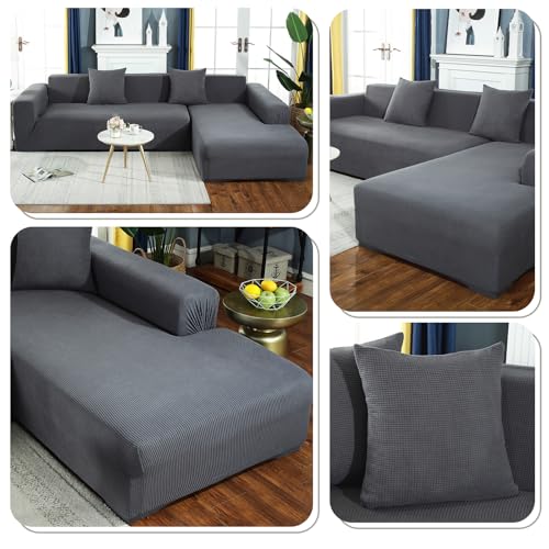 Housse de canapé 5 places extensible gris jacquard pour animaux - 7