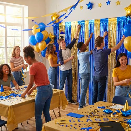 Zhanmai 4 cortinas metálicas azul y oro 1x2.5 m miniatura 5