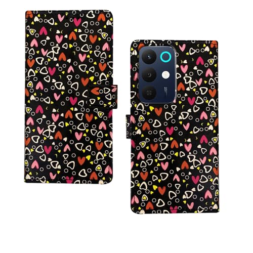 Image of amazon basics Realme 15X 5G Flip Cover | Card Pockets Wallet & Stand | Flip Cover for Realme 15X 5G (Black Hearts)