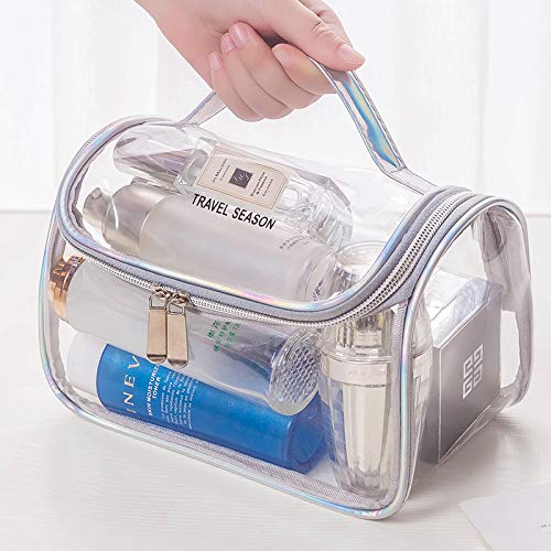 Image of House of Quirk Transparent Toiletry Bag, PVC Travel Bag, Waterproof Makeup Bag, Portable Travel Cosmetic Bag - Grey