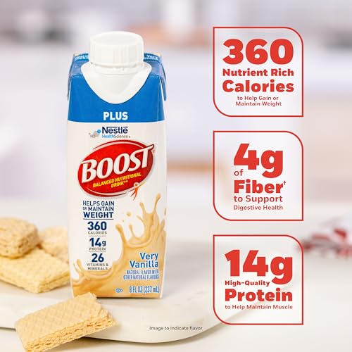 Image of BOOST Plus Nutritional Drink, Very Vanilla, 8 fl oz (Pack of 24) | Balanced, 8 FL OZ