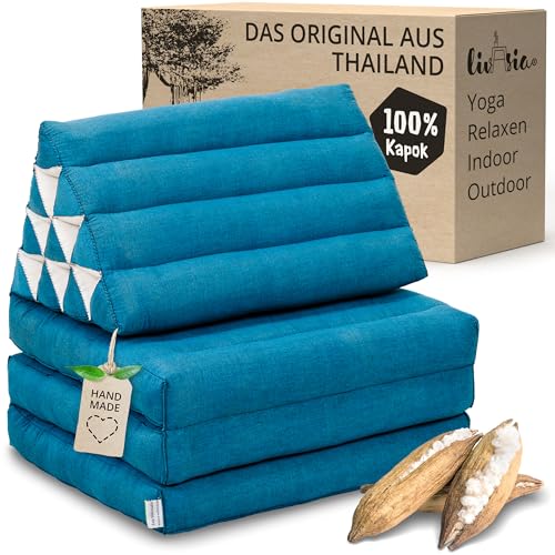 livasia Thaikissen 3 Auflagen einfarbig - 175x50x8cm - Dreieckskissen Klappmatratze, Keilkissen Kapok, Rückenkissen faltbar, Thaimatte Klappen,...