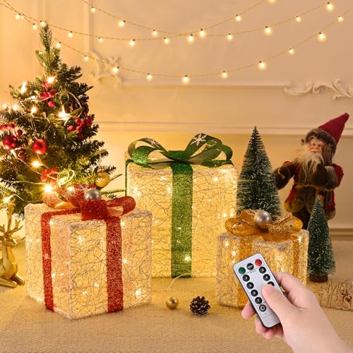 Livofloral LED Geschenkbox 3er Set Weihnachten Dekor LED...